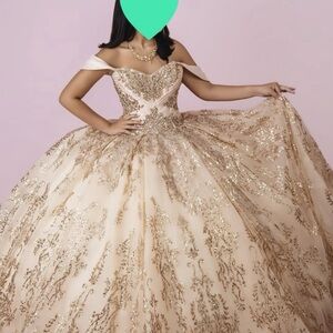 Gold-Sequined Off-Shoulder Ball Gown